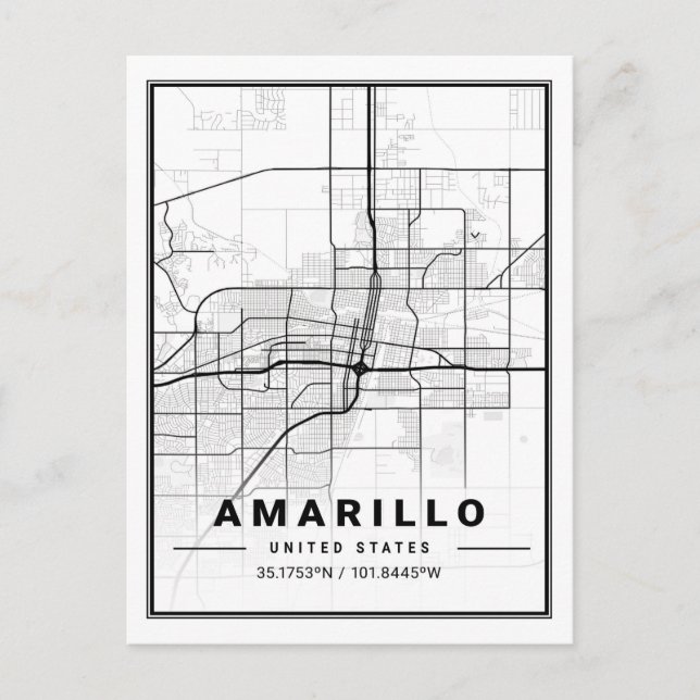 Amarillo Texas USA Resestads Kartposter Vykort (Framsida)