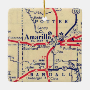 Amarillo TX Vintage Karta Julgransprydnad Keramik