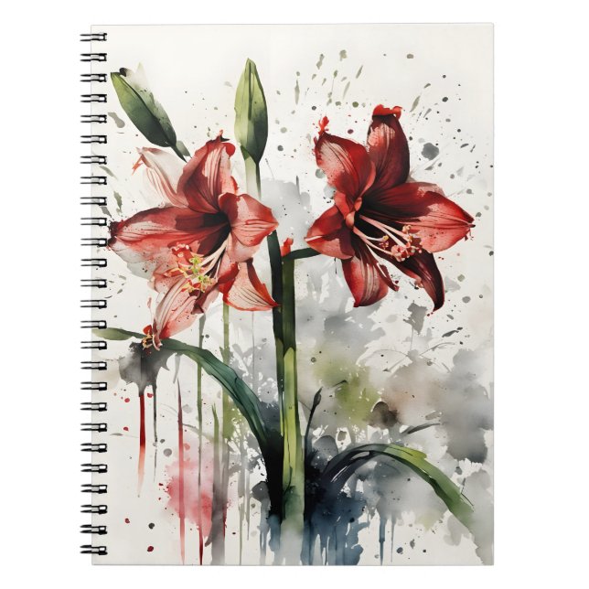 Amaryllis - Akvarellblommor Anteckningsbok (Framsidan)