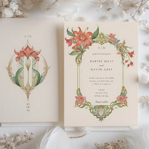 Amaryllis Art nouveau bröllopsinbjudan Inbjudningar