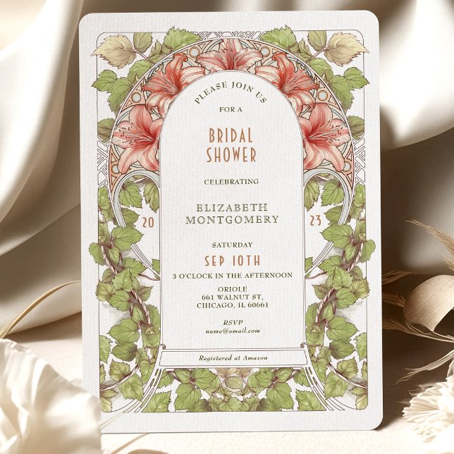 Amaryllis Art nouveau Shower for the Bride to be Inbjudningar (Skapare uppladdad)