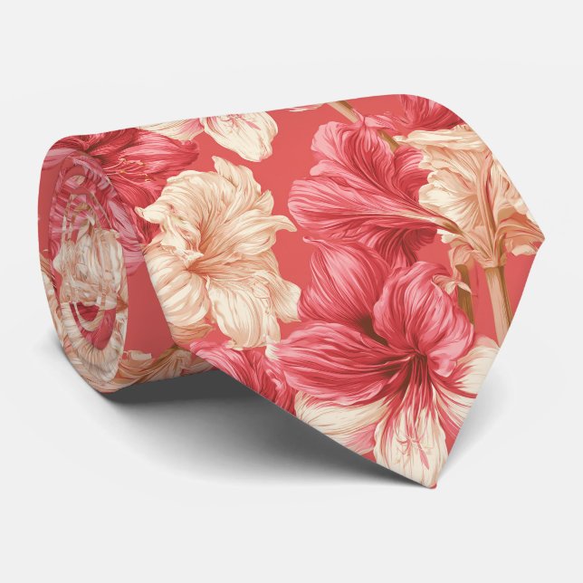 Amaryllis Blomma Förlovning Bröllopskläder Slips (Rullad)