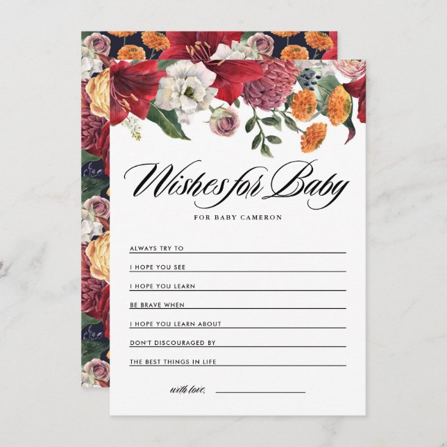 Amaryllis Botaniska Baby Shower Önskningar för Beb Tilläggskort (Fram/baksida)