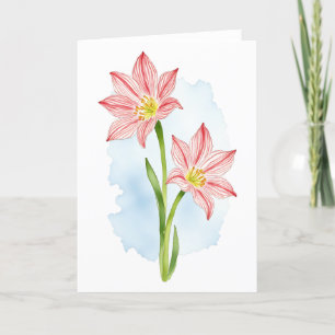 Amaryllis Flower Watercolor Tack Kort