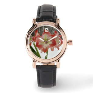Amaryllis i Snö Red Helgdag Winter Blommigt Armbandsur