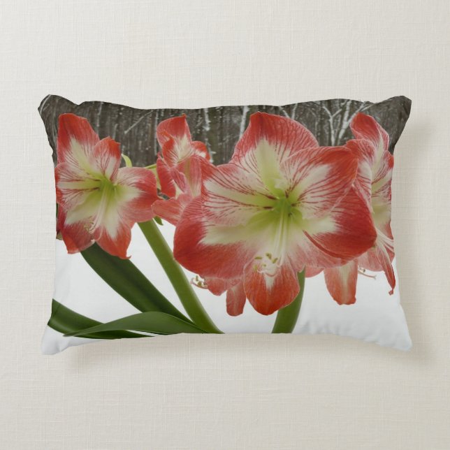 Amaryllis i Snö Red Helgdag Winter Blommigt Prydnadskudde (Framsidan)