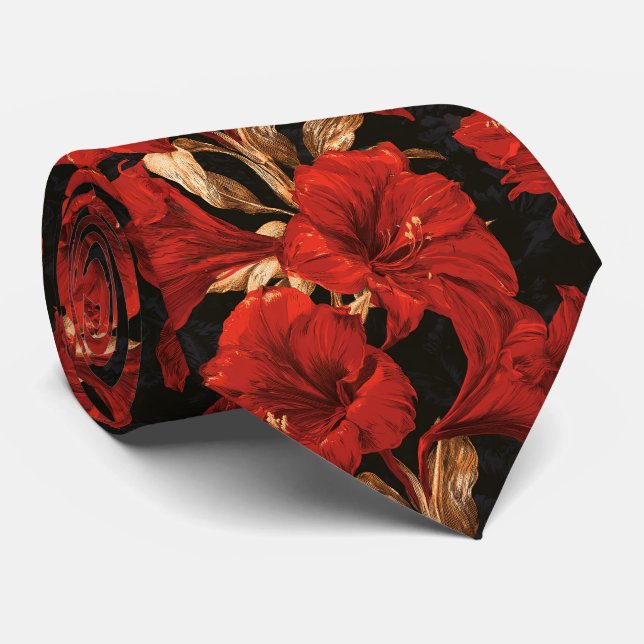 Amaryllis Mönster Jubileum Boho Bröllop  Slips (Rullad)