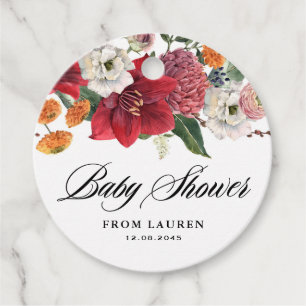 Amaryllis och Chrysanthemums Blommigt Baby Shower Gåvor Etiketter