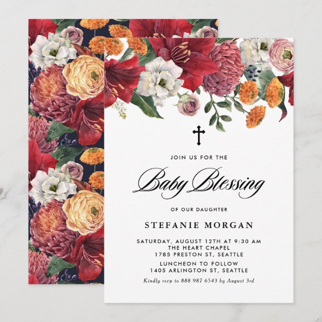 Amaryllis och Morsa Botanical Baby Bluting Inbjudningar (Fram/baksida)