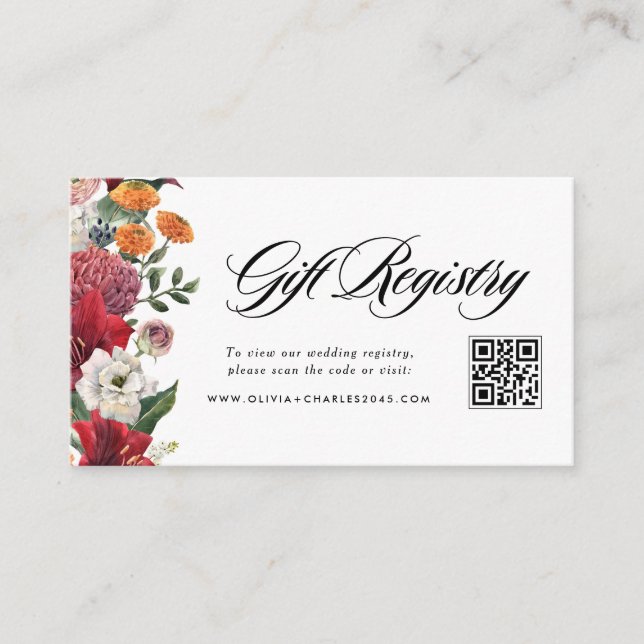 Amaryllis och Mums Bröllops QR-kod Presentregistre Tilläggskort (Framsida)