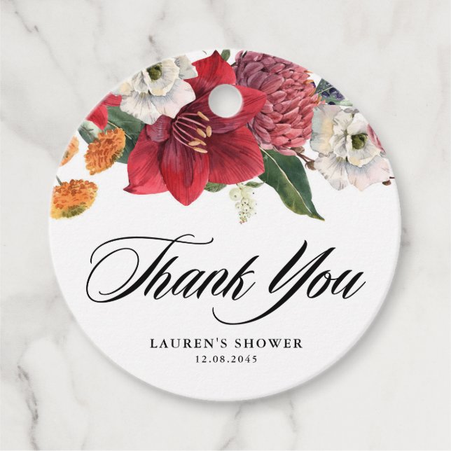 Amaryllis och Mums Bröllopsfest Tacksamhet Gåvor Etiketter (Framsida)