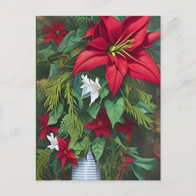 Amaryllis och Poinsettia Blommigt AI Art Vykort (Framsida)