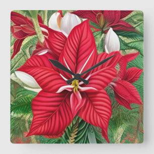 Amaryllis Poinsettia Hybrid AI Art Fyrkantig Klocka