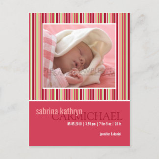 Amaryllis-ränder Rosa • Bebisannonsering Meddelande Vykort