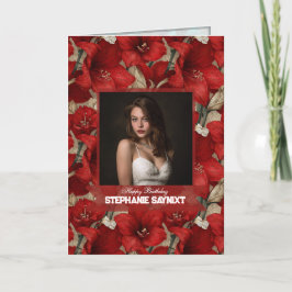 Amaryllis Röd Trädgård Milstolpe Födelsedag Boho Kort