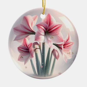 Amaryllis Rosa Vitblommor Julgransprydnad Keramik