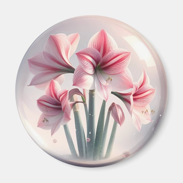 Amaryllis Rosa Vitblommor Magnet (Framsidan)