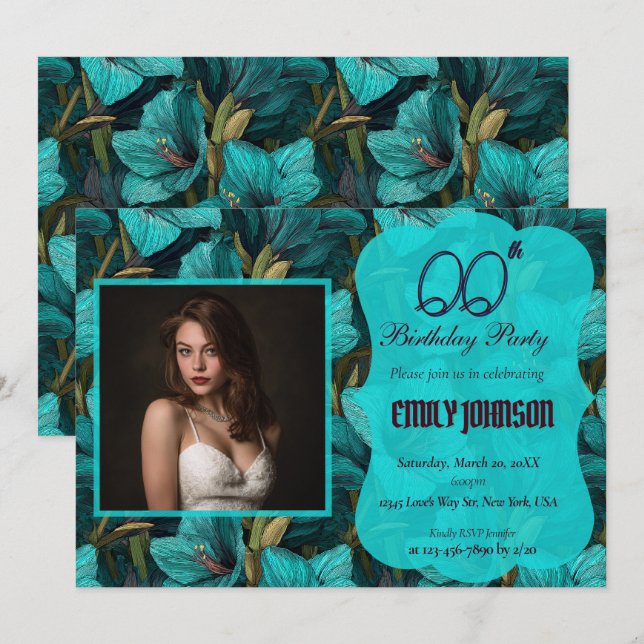 Amaryllis Tema Vuxen Födelsedag Unik Inbjudningar (Fram/baksida)