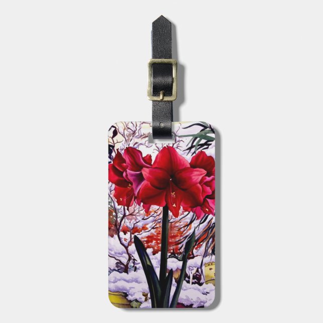 Amaryllis vid snöfönstret bagagebricka (Vertikal Framsida)