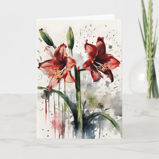 Amaryllis - Watercolor flowers Kort (Framsida)