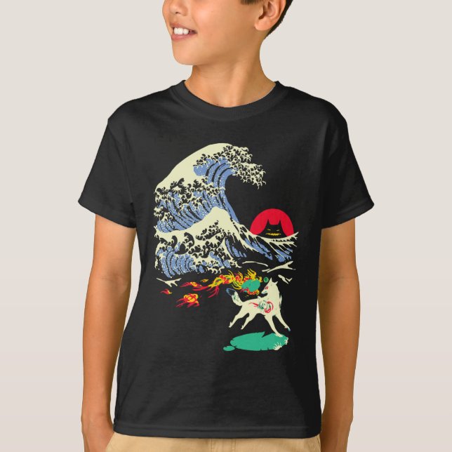 Amaterasu Sol God Varg Underbara Wave Video Game 3 T Shirt (Framsida)