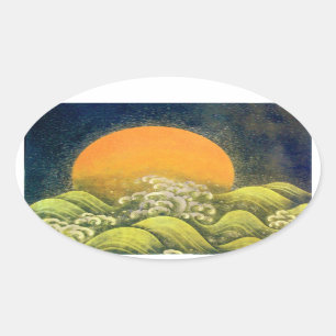AMATERASU, SOL GODDESS, gult grönt svart Ovalt Klistermärke