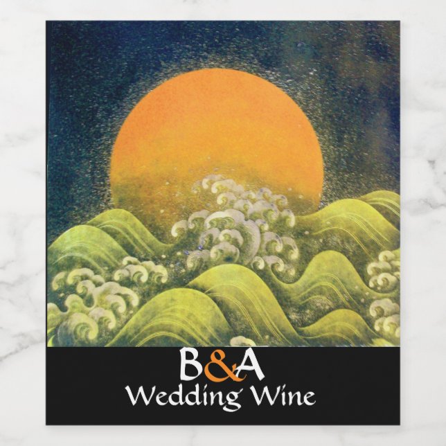 AMATERASU,SOL GODDESS Gult White Bröllop Vinflaska Etikett (Singel etikett)