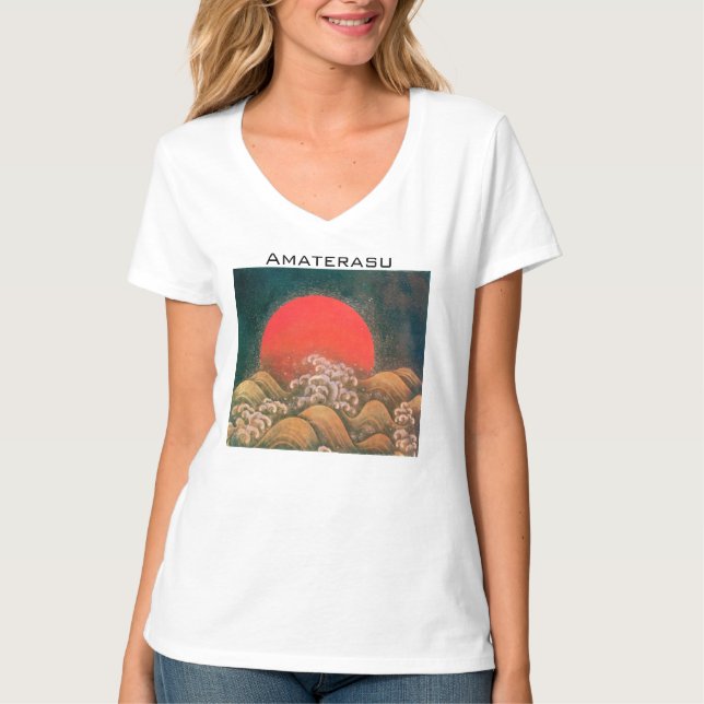 AMATERASU, SOL GODDESS Red Black Brown T Shirt (Framsida)