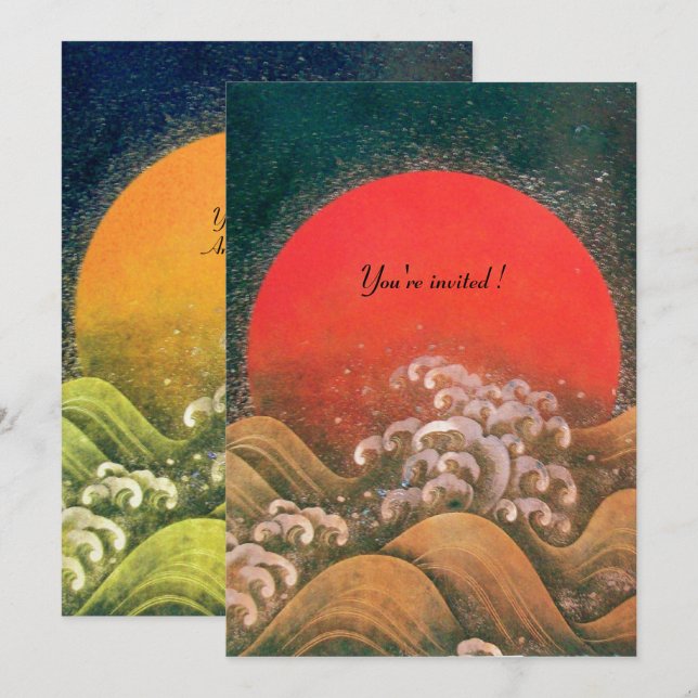 AMATERASU, SOLGUDINNA, gul svart röd silver Inbjudningar (Fram/baksida)