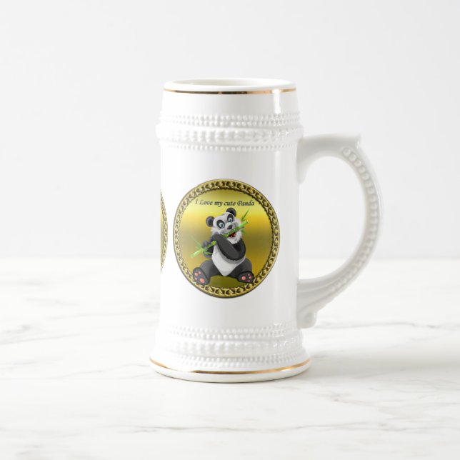 Amatersk pandabjörn som äter bamboo evergreen sejdel (Höger)