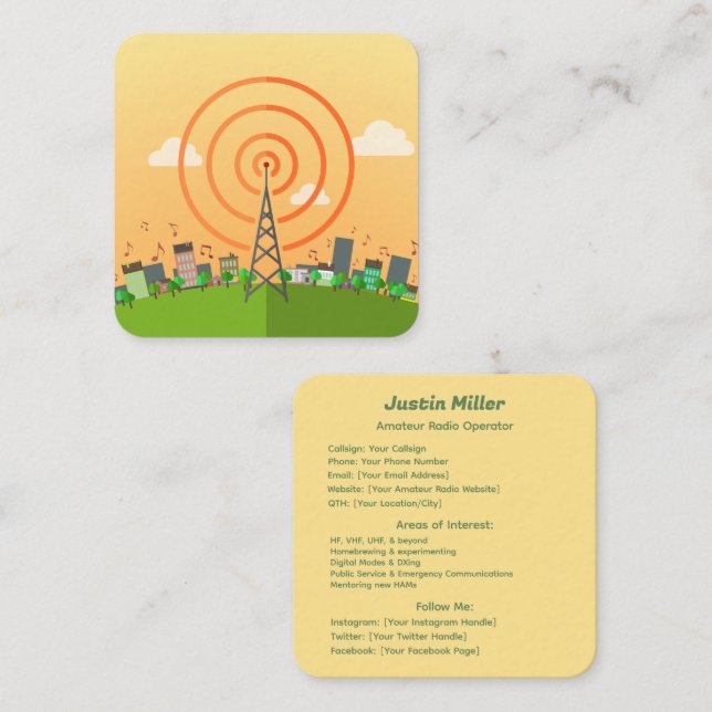 Amateur Radio Fyrkantigt Visitkort (Fram/baksida)
