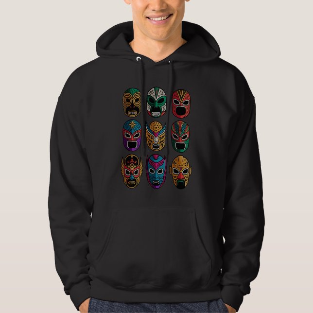 Amateur Wrestling Fighter Retro Lucha Libre Masks Hoodie (Framsida)