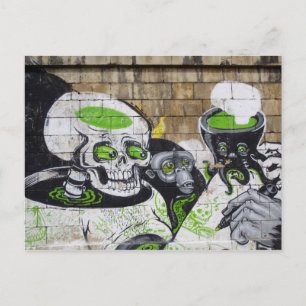 Amazed Skull och Chimpanzee Graffiti Vykort