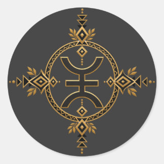 Amazigh Berber Kulturarv Geometrisk Symbol Svart o Runt Klistermärke