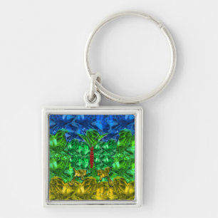 Amazigh Button Keychain Fyrkantig Silverfärgad Nyckelring
