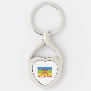 Amazigh flagga - berber flagga-Drapeau Amazigh Twisted Heart Silverfärgad Nyckelring