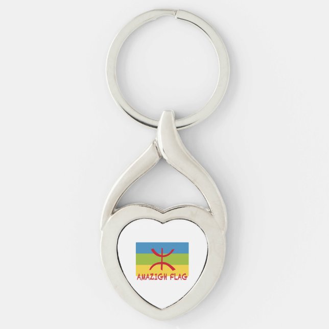 Amazigh flagga - berber flagga-Drapeau Amazigh Twisted Heart Silverfärgad Nyckelring (Framsidan)
