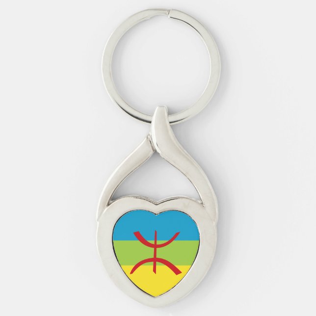 Amazigh Flagga Gift Berber Flagga Kabyles Twisted Heart Silverfärgad Nyckelring (Framsidan)