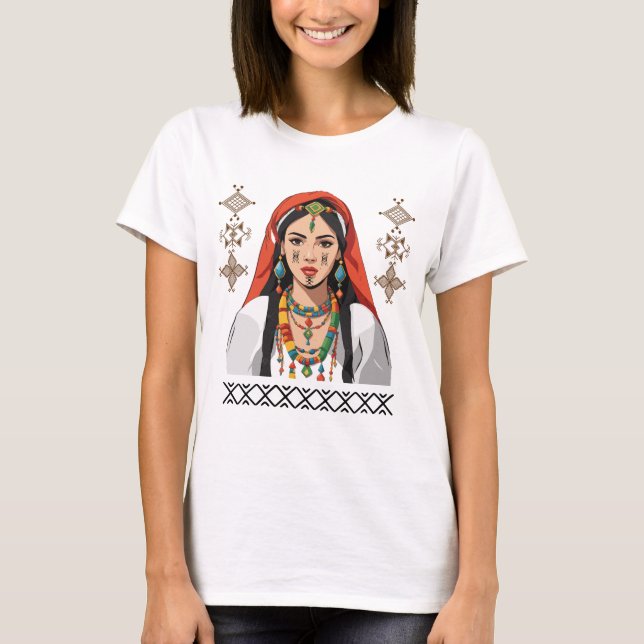 Amazigh Kabyle Berber Tattoo-symboler tifinagh art T Shirt (Framsida)