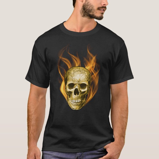 Amazing Flaming Skull Design T Shirt (Framsida)
