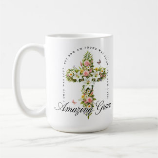 Amazing Grace Blommig Kristet Kors Kaffemugg