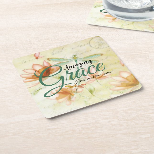 Amazing Grace blommor och trollslända   Underlägg Papper Kvadrat (Vinklad)