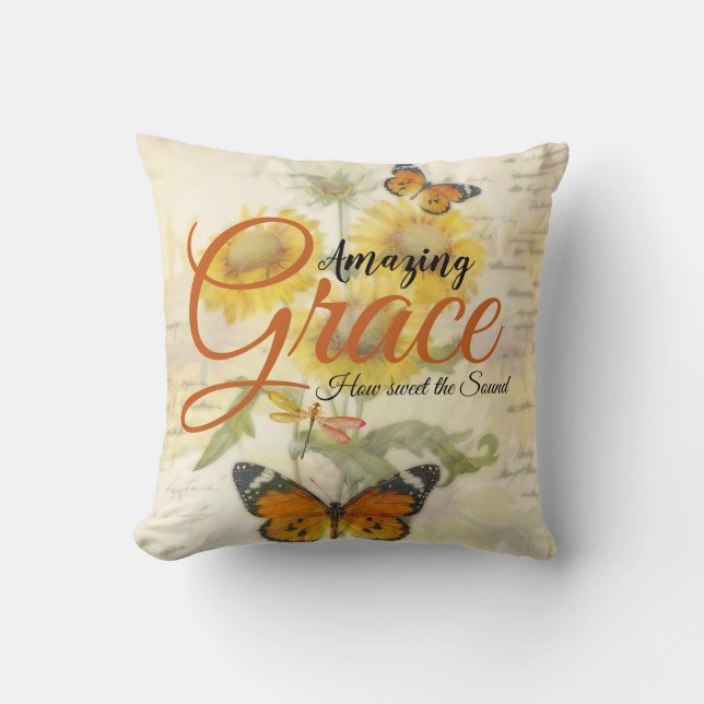 Amazing Grace Solrosor och fjäril  Kudde (Framsida)