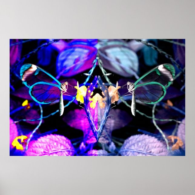 Amazing Neon Blue & Lilac Butterflies Poster (Framsidan)