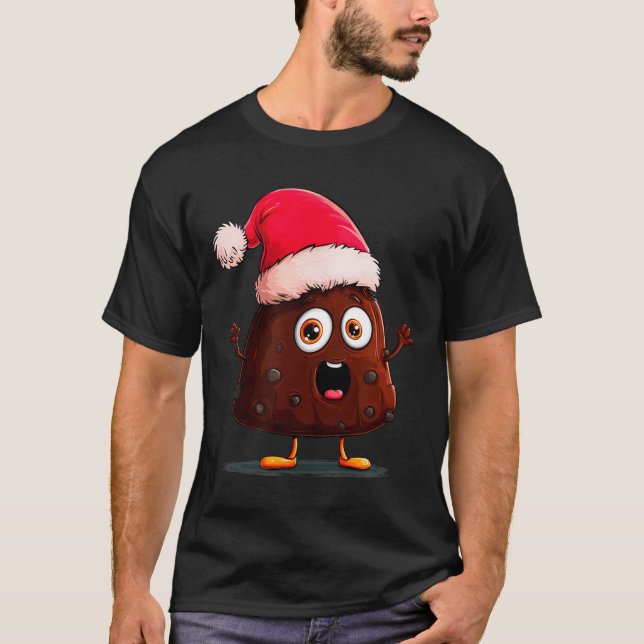 Amazing Pudding Look With Christmas Hat  T Shirt (Framsida)