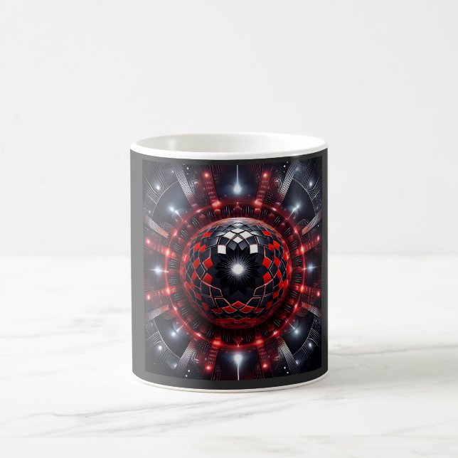 Amazing Red/Black Checkered Mandelbrot Starbursts Kaffemugg (Center)