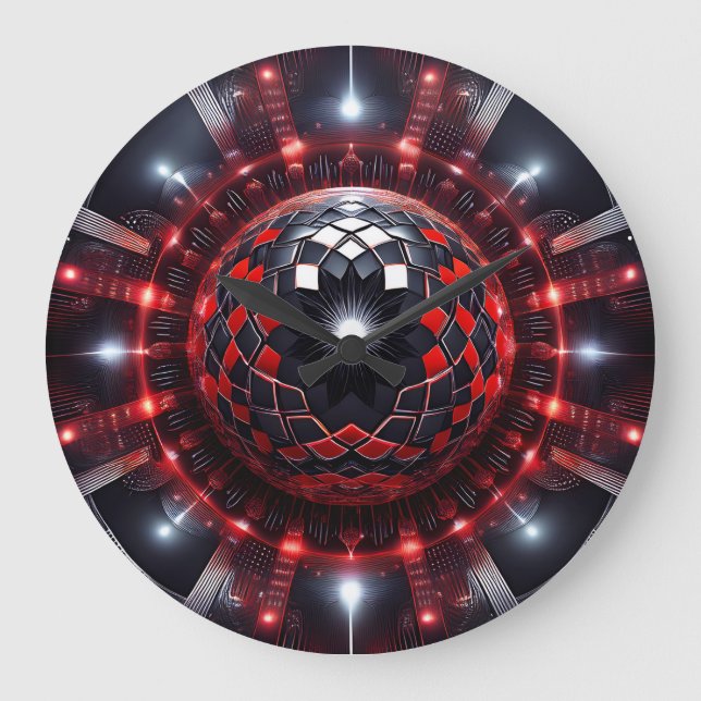 Amazing Red/Black Checkered Mandelbrot Starbursts Stor Klocka (Framsida)