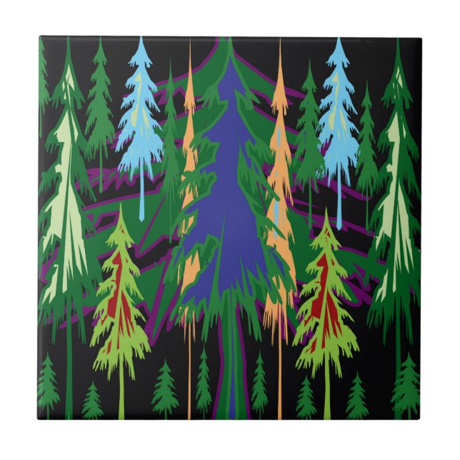 Amazon Dense Forest Träd Abstrakt Art på gåvor Kakelplatta (Framsidan)