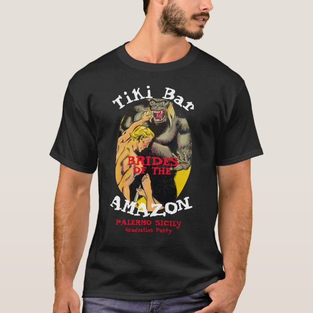 Amazon Tiki Bar Bröllopsfest Grillning T Shirt (Framsida)