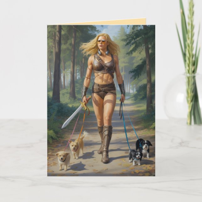 Amazon Warrior Walkin' the Dog Card Helgkort (Framsida)